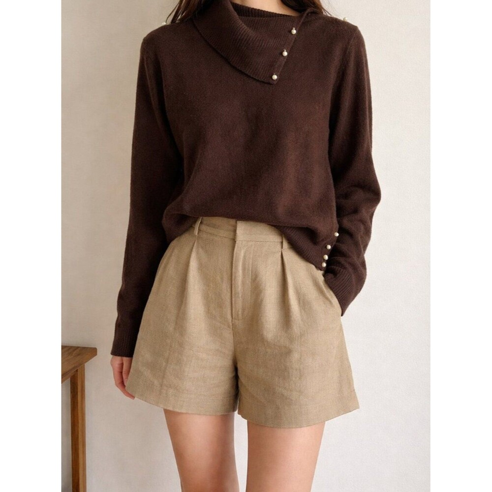 Mainbocher 100% Cashmere Convertible Size X-Large Brown Turtleneck Sweater NWT